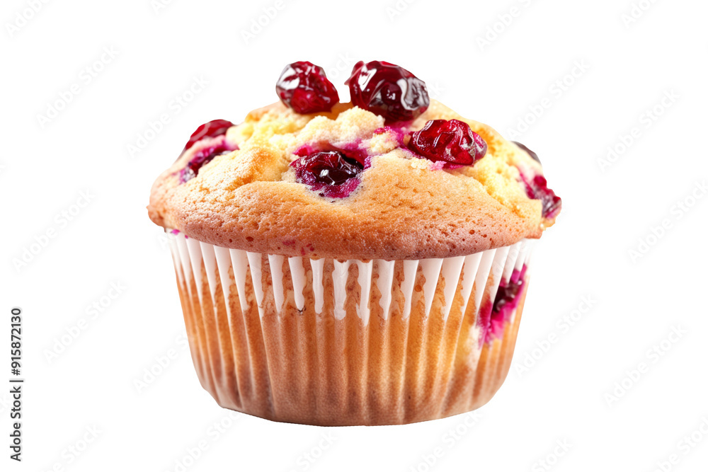A freshly baked and fluffy cranberry muffin or cupcake isolated on white transparent background, beautifully topped with delightful sweet berries A freshly baked and fluffy cranberry muffin or cupcake isolated on white transparent background, beautifully topped with delightful sweet berries
