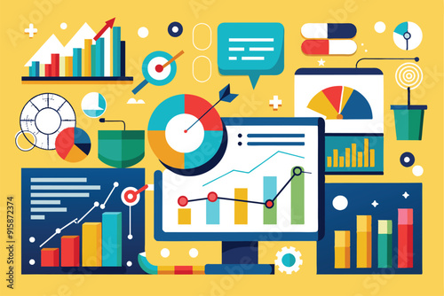 Visual data analysis showcasing various charts and graphs on computer displays to enhance understanding of statistical insights and trends