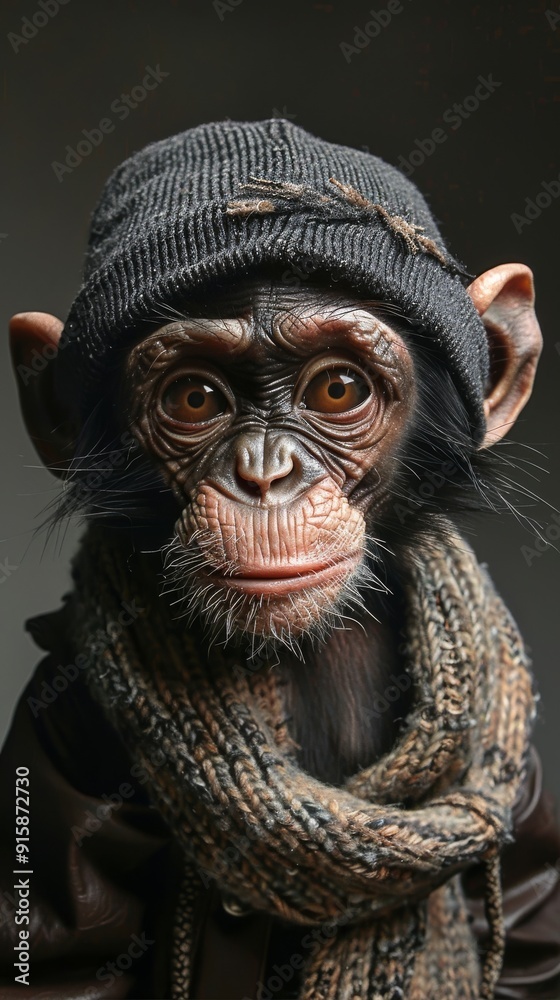 Close up of a chimpanzee with a hat