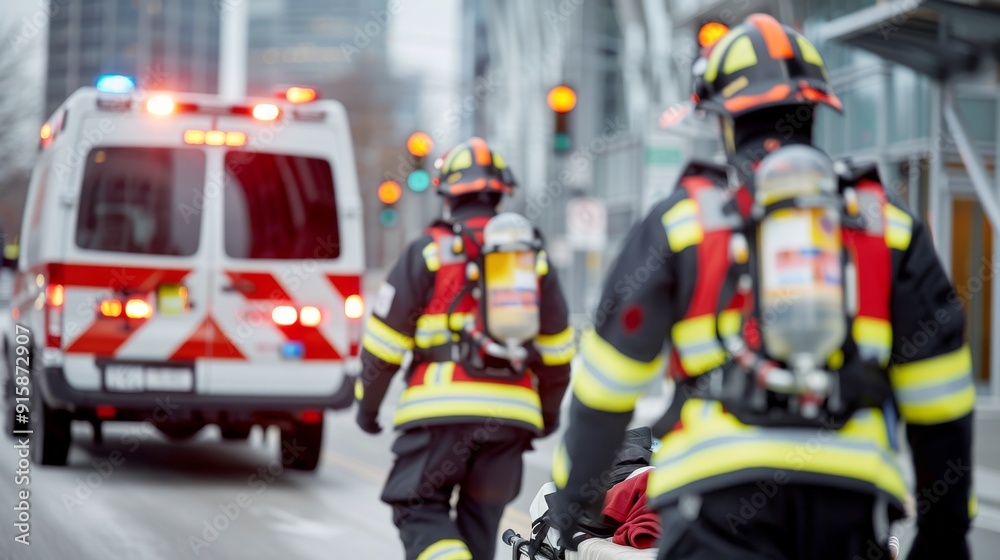 Emergency Response Vehicles Arriving at a City Intersection During Daytime Emergency Response Vehicles Arriving at a City Intersection During Daytime