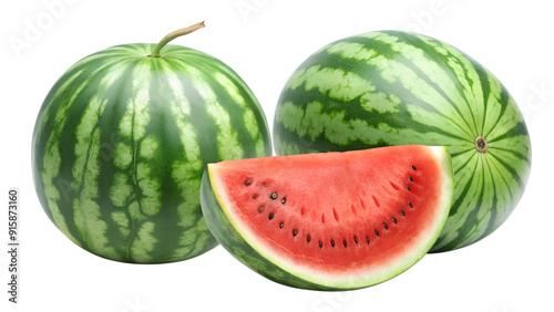 Ripe juicy watermelon in a section on a transparent background