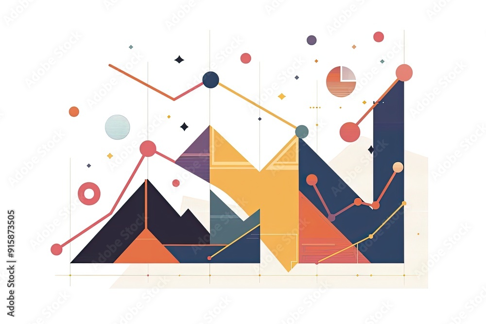 A simple line graph with an upward trend, using basic geometric shapes to symbolize business growth A simple line graph with an upward trend, using basic geometric shapes to symbolize business growth
