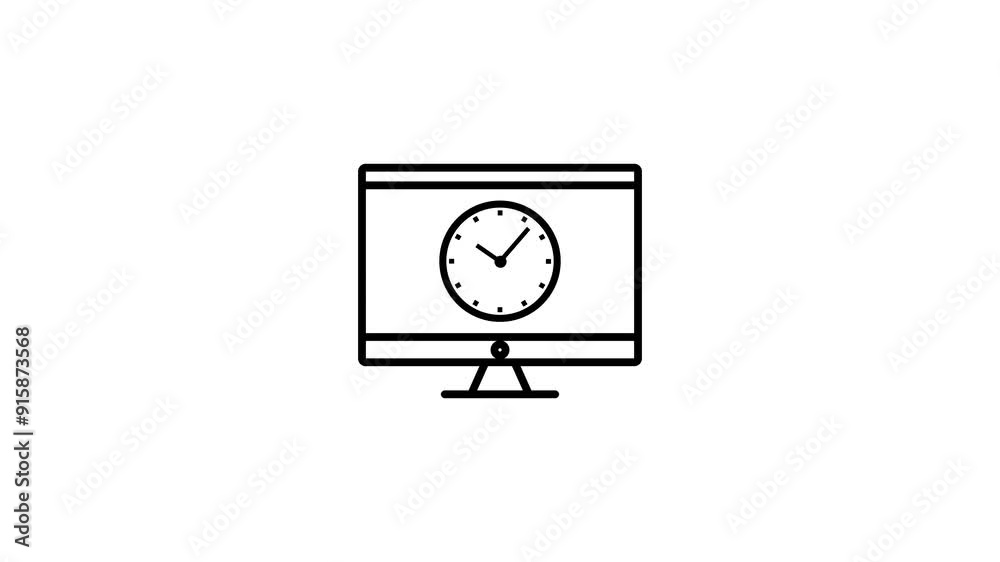 desktop computer device with time clock icon,Update time, doodle icon of time refresh animation. desktop computer device with time clock icon,Update time, doodle icon of time refresh animation.