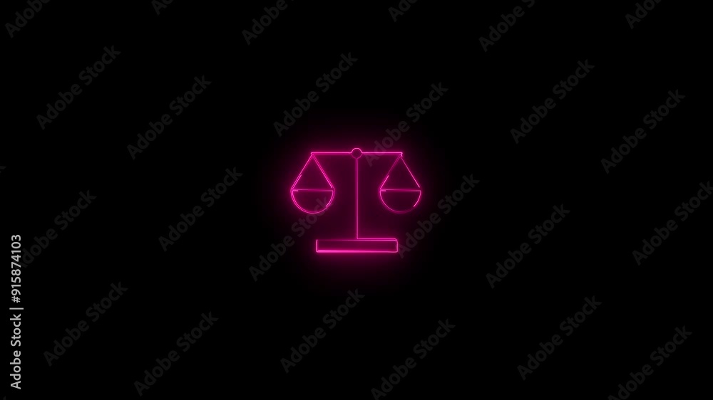 Glowing scales icon. Balance scale sign. neon line Scales of justice icon isolated on black background.