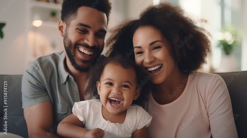 A joyful family moment with parents and their smiling child on a couch. A joyful family moment with parents and their smiling child on a couch.