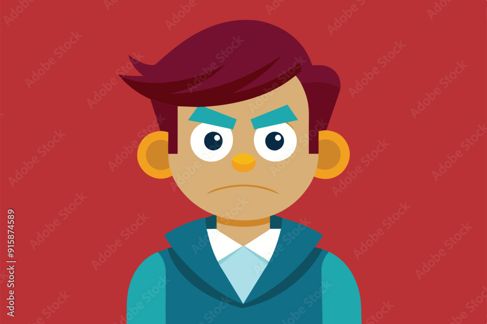 A customizable character appears annoyed with blue eyebrows and a frown, wearing a hoodie, set against a vibrant red backdrop A customizable character appears annoyed with blue eyebrows and a frown, wearing a hoodie, set against a vibrant red backdrop