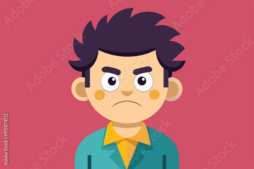 A customizable flat illustration features an annoyed character with tousled hair, expressing frustration against a vibrant pink background