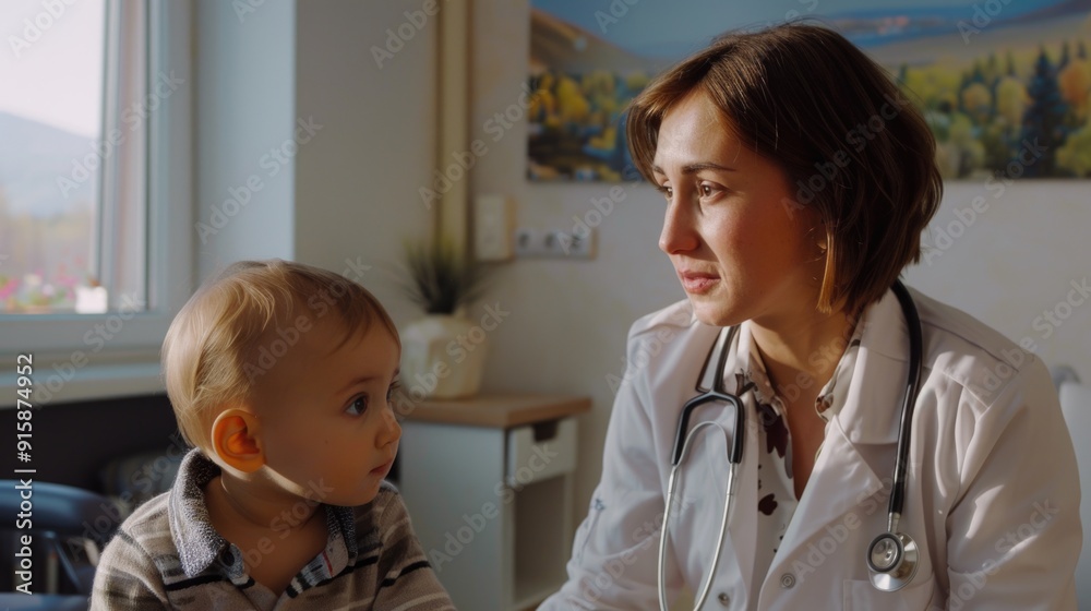 Fototapeta premium A healthcare professional checks on a newborn baby with the help of a stethoscope