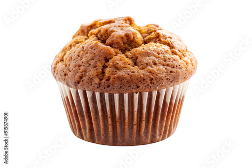 A warm pumpkin muffin with golden brown top isolated on white transparent background, ideal for breakfast or tasty snacks