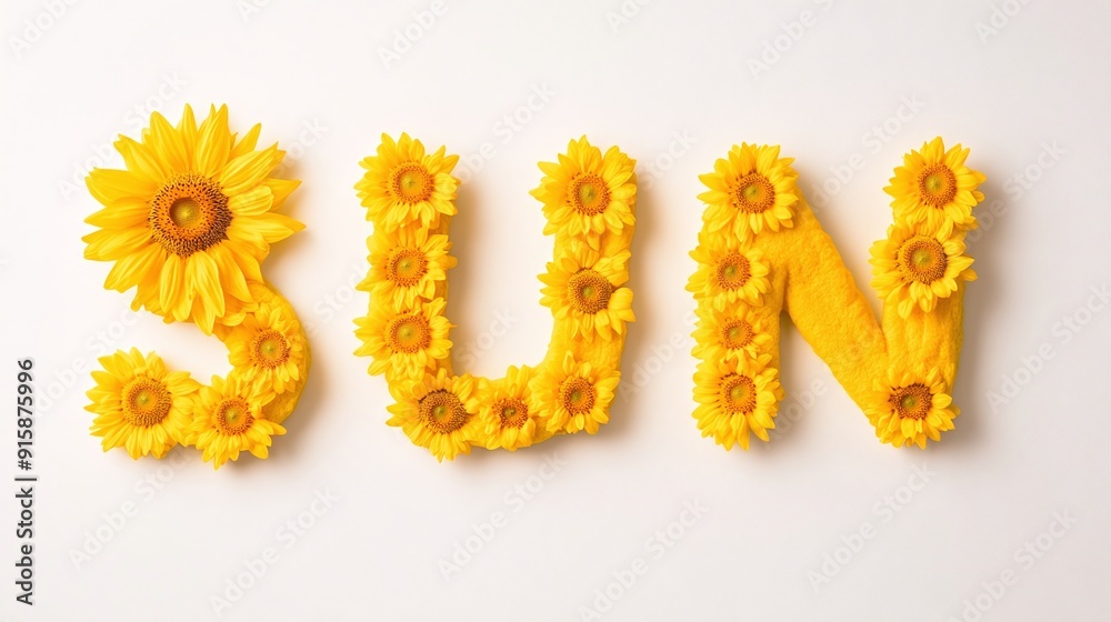 Sun Text Composed with Sunflowers, Bright Floral Design on White Background, Evoking Warmth and Positivity
Sun Text Composed with Sunflowers, Bright Floral Design on White Background, Evoking Warmth and Positivity