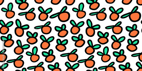 seamless pattern with mandarins in doodle style . Design for backgrounds, textile, fabric, print, wallpaper, wrapping