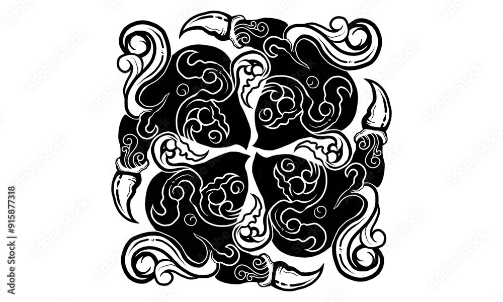 Fototapeta premium Black and white classic illustration ancient line art unique ornament