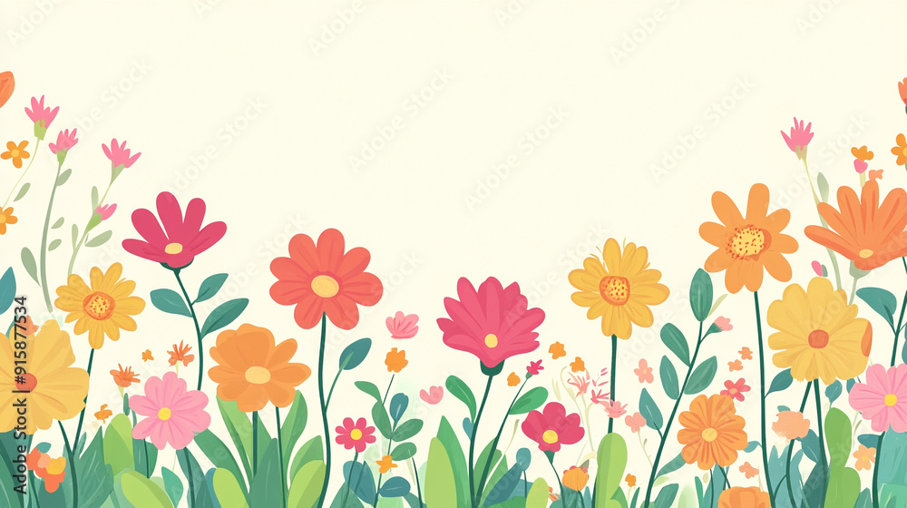 Cartoon simple garden background in bloom