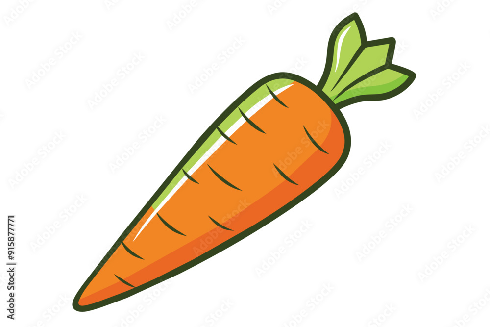 A cartoon-style outline drawing of a carrot with vibrant colors and subtle shading, showcasing its distinctive shape and texture A cartoon-style outline drawing of a carrot with vibrant colors and subtle shading, showcasing its distinctive shape and texture