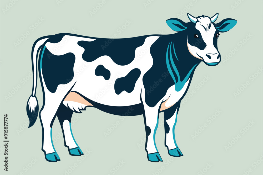 A dairy cow stands elegantly, showcasing its distinct black and white markings against a soft background, evoking a peaceful rural charm A dairy cow stands elegantly, showcasing its distinct black and white markings against a soft background, evoking a peaceful rural charm