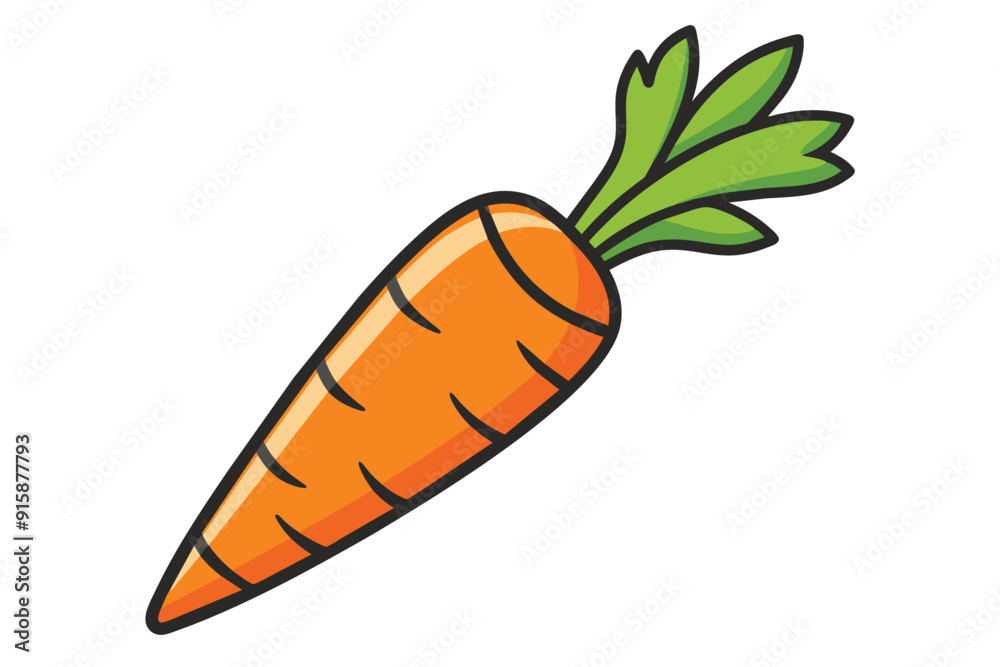 A simple outline drawing features a vibrant carrot with lush green leaves resting against a plain background A simple outline drawing features a vibrant carrot with lush green leaves resting against a plain background