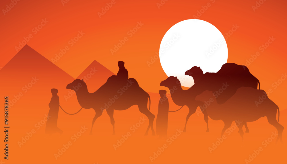 Silhouette of the Camel Trader crossing the sand to pyramid dune during sunset. Silhouette illustration of riding a Camel during sunset, desert, rajasthan, morocco, dunes, thar
Silhouette of the Camel Trader crossing the sand to pyramid dune during sunset. Silhouette illustration of riding a Camel during sunset, desert, rajasthan, morocco, dunes, thar