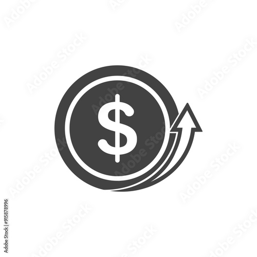 Dollar rate increase sign cent coins, Money payout investment icon, Dollar growth vector sign isolated.