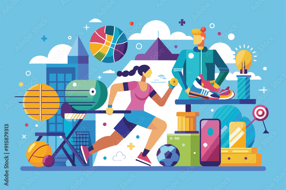 Athletes participate in diverse sports in an urban setting, showcasing their energy and dedication to fitness in a colorful, engaging design