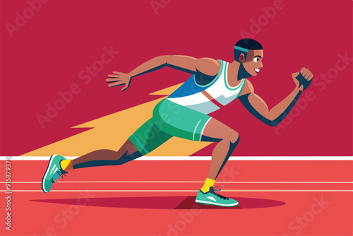 A runner sprints with determination on a track, showcasing athleticism and speed in a vibrant and dynamic setting