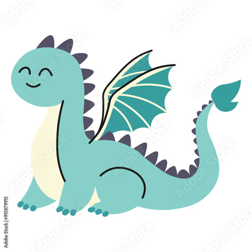 Cartoon cute dragon character. Vector illustration