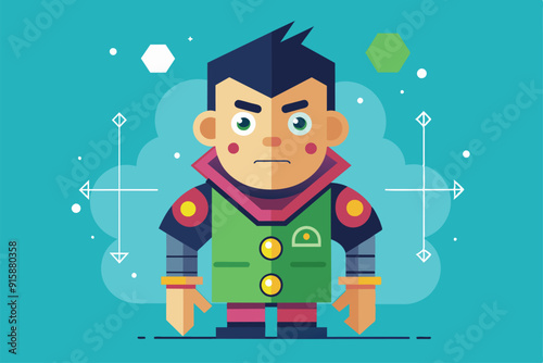 A digital character stands confidently in a colorful setting, showcasing a distinct style and proportions that emphasize creativity and individuality