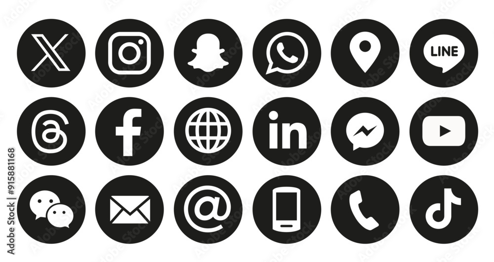 Collection of round popular social media black logos Stock Vector ...