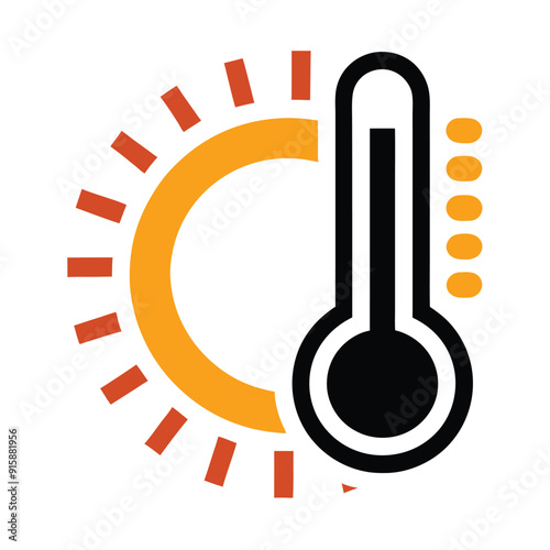 weather temperature icon with sun shape and air thermometer vector art illustration, isolated white background