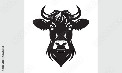 cow head silhouette vector, black and white cow logo, Cow face vector illustration on a white background