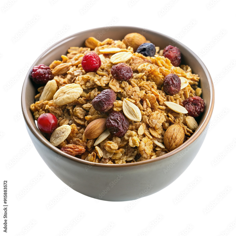 Muesli Granola On Bowl Isolated On Transparent Background