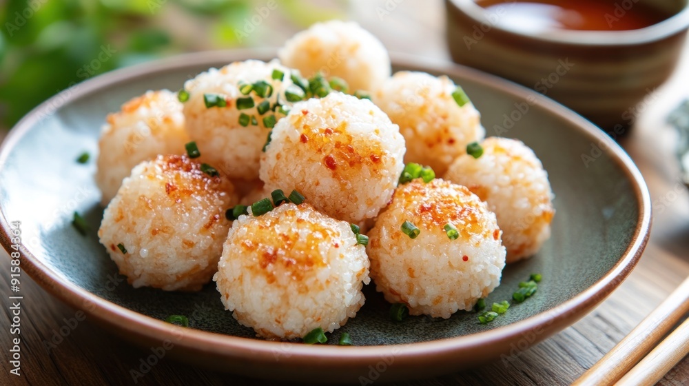 Crispy Rice Balls with Green Onions and Dipping Sauce Crispy Rice Balls with Green Onions and Dipping Sauce