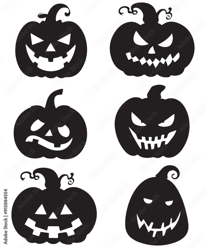 Obraz premium Halloween pumpkin silhouette collection. Vector illustration isolated on a white background