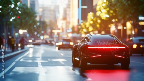 Black Sports Car Driving Through City