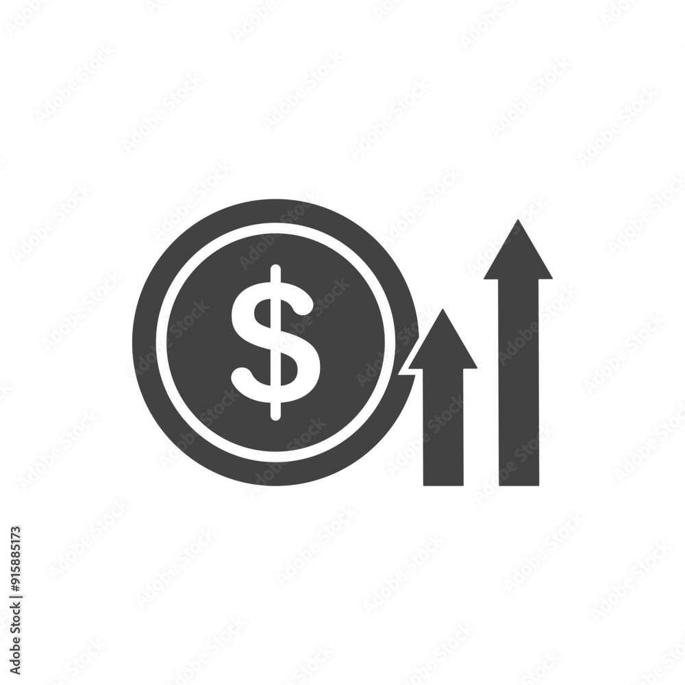 Dollar rate increase sign, Money payout investment icon, Dollar growth vector sign isolated. Dollar rate increase sign, Money payout investment icon, Dollar growth vector sign isolated.