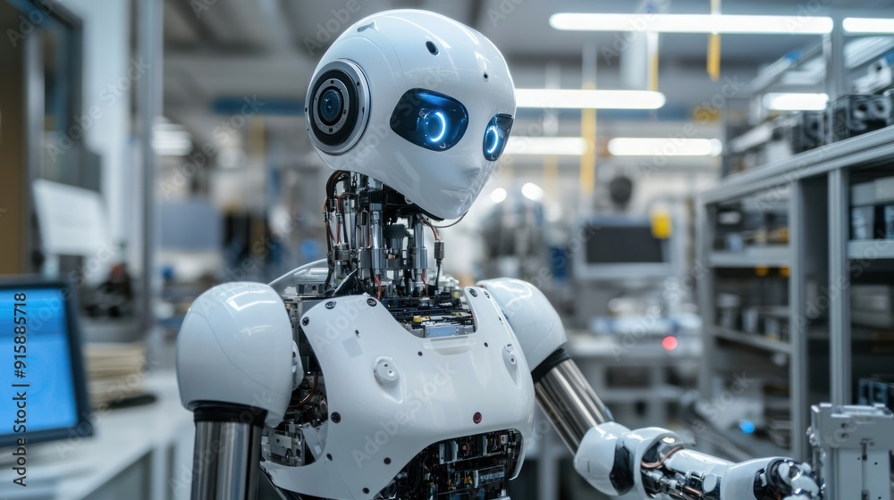 Humanoid Robot in a Modern Factory Humanoid Robot in a Modern Factory