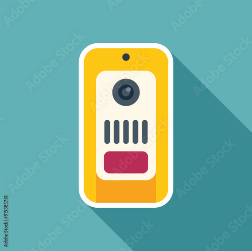 Illustration of a yellow intercom system hanging on a teal wall, providing security and communication