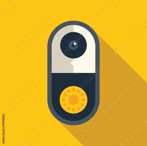 Modern wireless smart video doorbell is mounted on a bright yellow wall, providing security and peace of mind