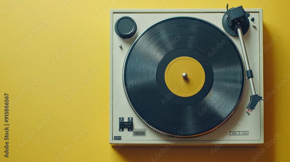 Fototapeta premium vintage vinyl player, An old turntable on which an old vinyl is spinning, art