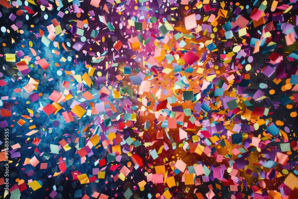 Colorful confetti falling down from blue sky Colorful confetti falling down from blue sky