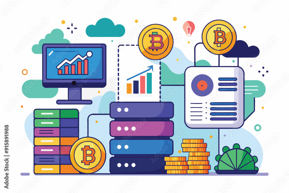 A digital representation of bitcoin data management featuring servers, charts, and cryptocurrency coins illustrating modern document storage A digital representation of bitcoin data management featuring servers, charts, and cryptocurrency coins illustrating modern document storage