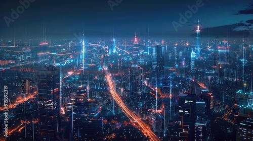 Wallpaper Mural A view of a city at night from a high-rise building, suitable for use in urban-themed projects Torontodigital.ca