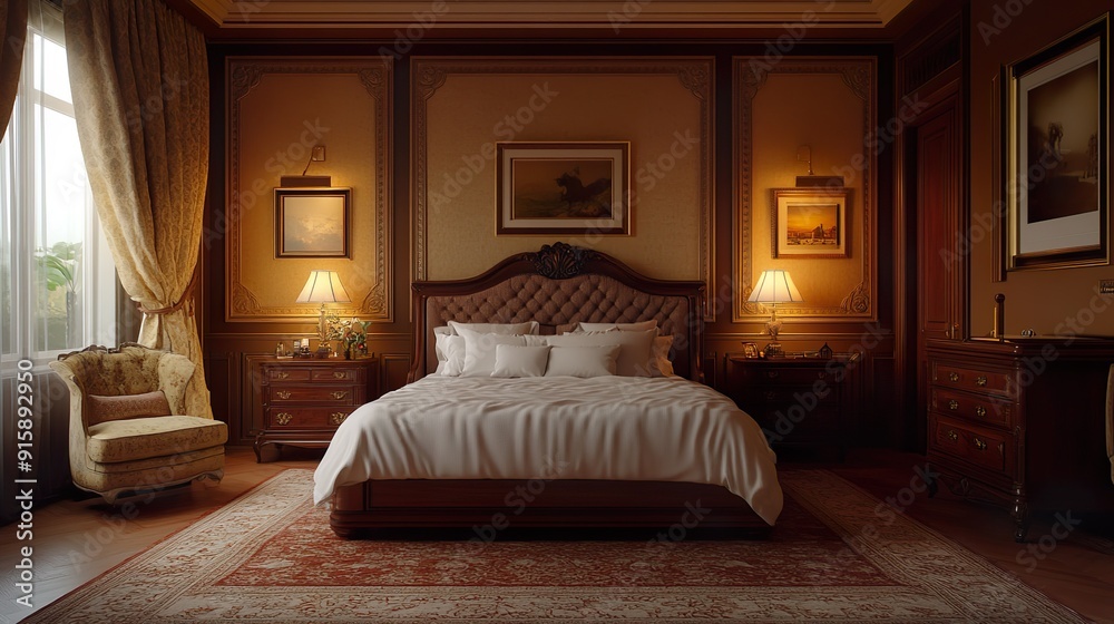 Luxurious bedroom with classic furniture and refined interior design picture Luxurious bedroom with classic furniture and refined interior design picture