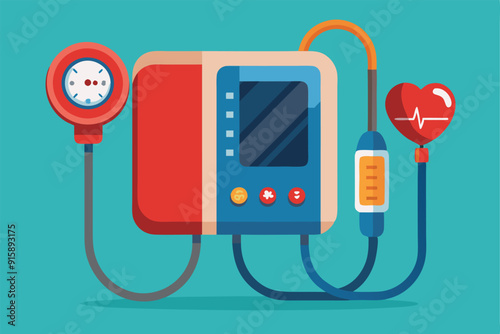 A blood pressure monitor is connected to a heart rate monitor, showcasing medical equipment used for health assessments in clinical settings