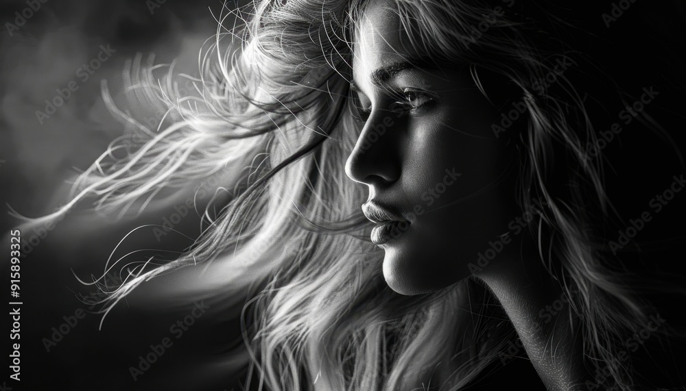 Captivating Profile of a Young Woman With Flowing Hair in Natural Light Captivating Profile of a Young Woman With Flowing Hair in Natural Light