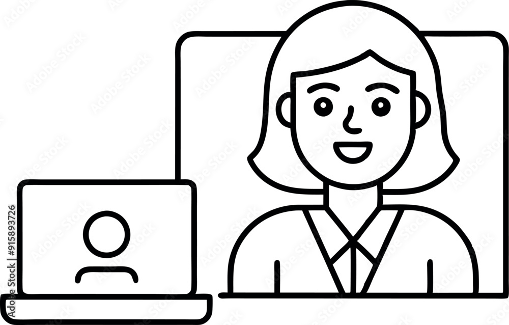 Video Call Icon - Woman in Virtual Meeting Illustration Video Call Icon - Woman in Virtual Meeting Illustration
