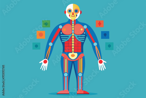 This illustration showcases a customizable body anatomy figure with vibrant colors and geometric shapes designed for educational purposes