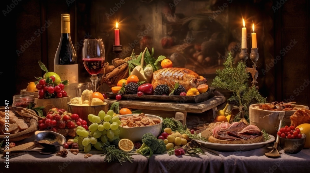 A Festive Feast: Still Life with Abundant Delicacies A Festive Feast: Still Life with Abundant Delicacies
