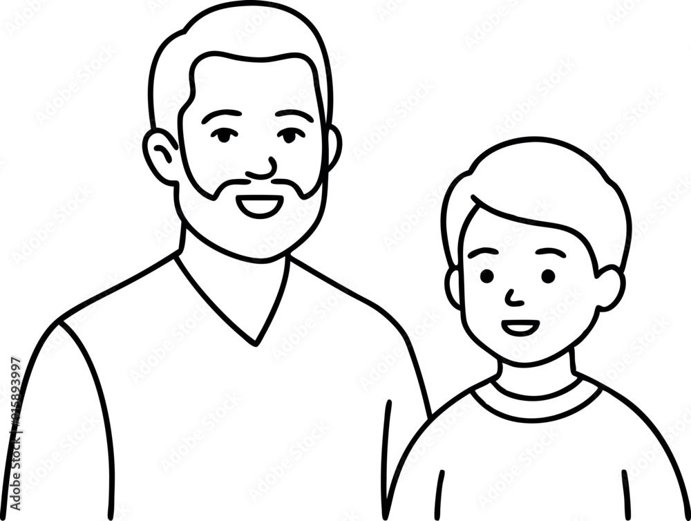 Happy Father and Son Smiling Together Line Art Drawing Happy Father and Son Smiling Together Line Art Drawing