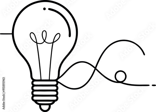 Simple Line Art Illustration of a Lightbulb on White Background