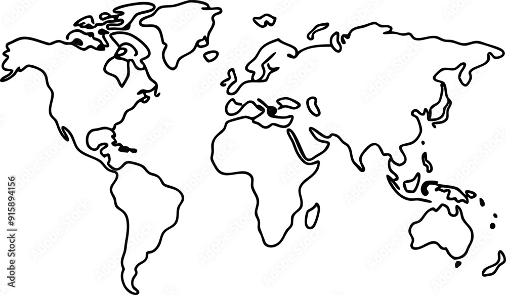 Minimalistic World Map Outline on White Background Minimalistic World Map Outline on White Background